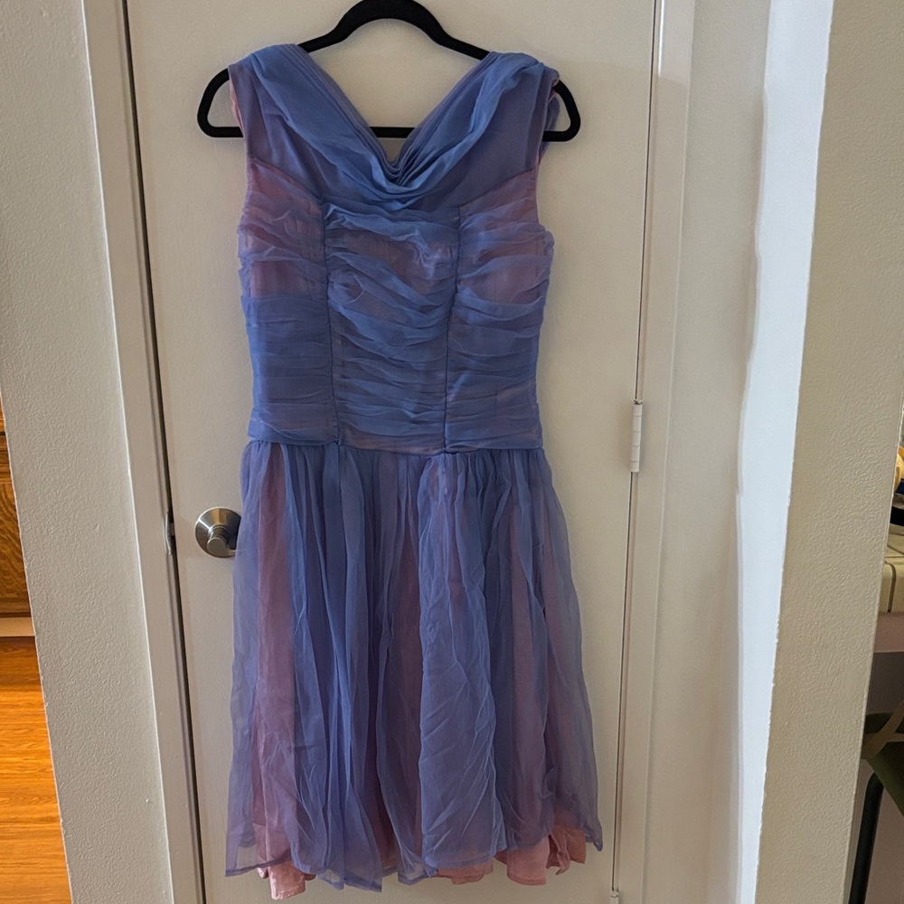Vintage Elegant Blue and Pink Sleeveless Dress